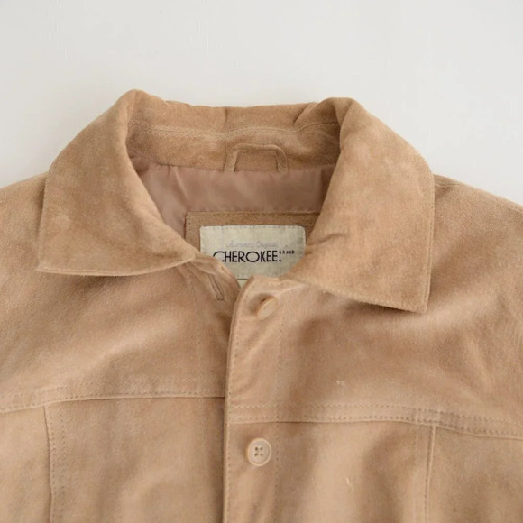 Vintage Cherokee Tan 100% Leather Suede Button Up Jacket Size Small - Picture 11 of 16